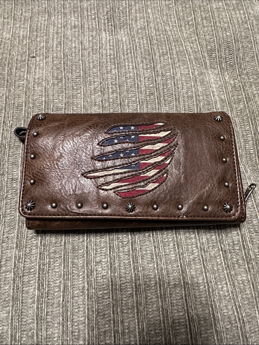 Shyanne Brown Leather Wallet with Flag Stitch Accent
